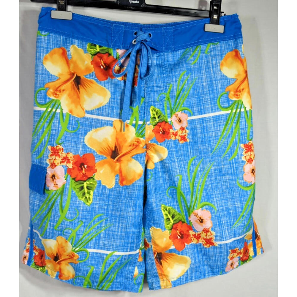 Ocean Pacific OP Mens Board Shorts Swim Suit Trunks Blue Tropica Floral M 32-34